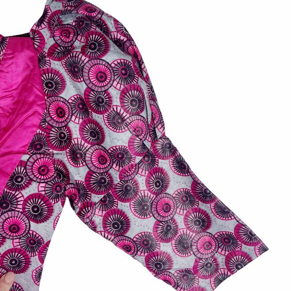 Handmade Top Geometric Circle Print Ruched Bodice Cropped Lined Puffed Sleeves M - Picture 2 of 8